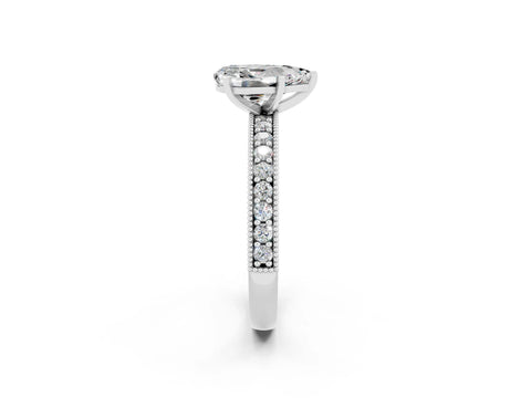 White gold Pear Cut Moissanite Milgrain Pavé Engagement Ring with Four-Prong Setting_2