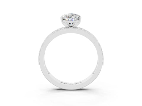 White gold Pear Cut Moissanite Milgrain Pavé Engagement Ring with Four-Prong Setting_3