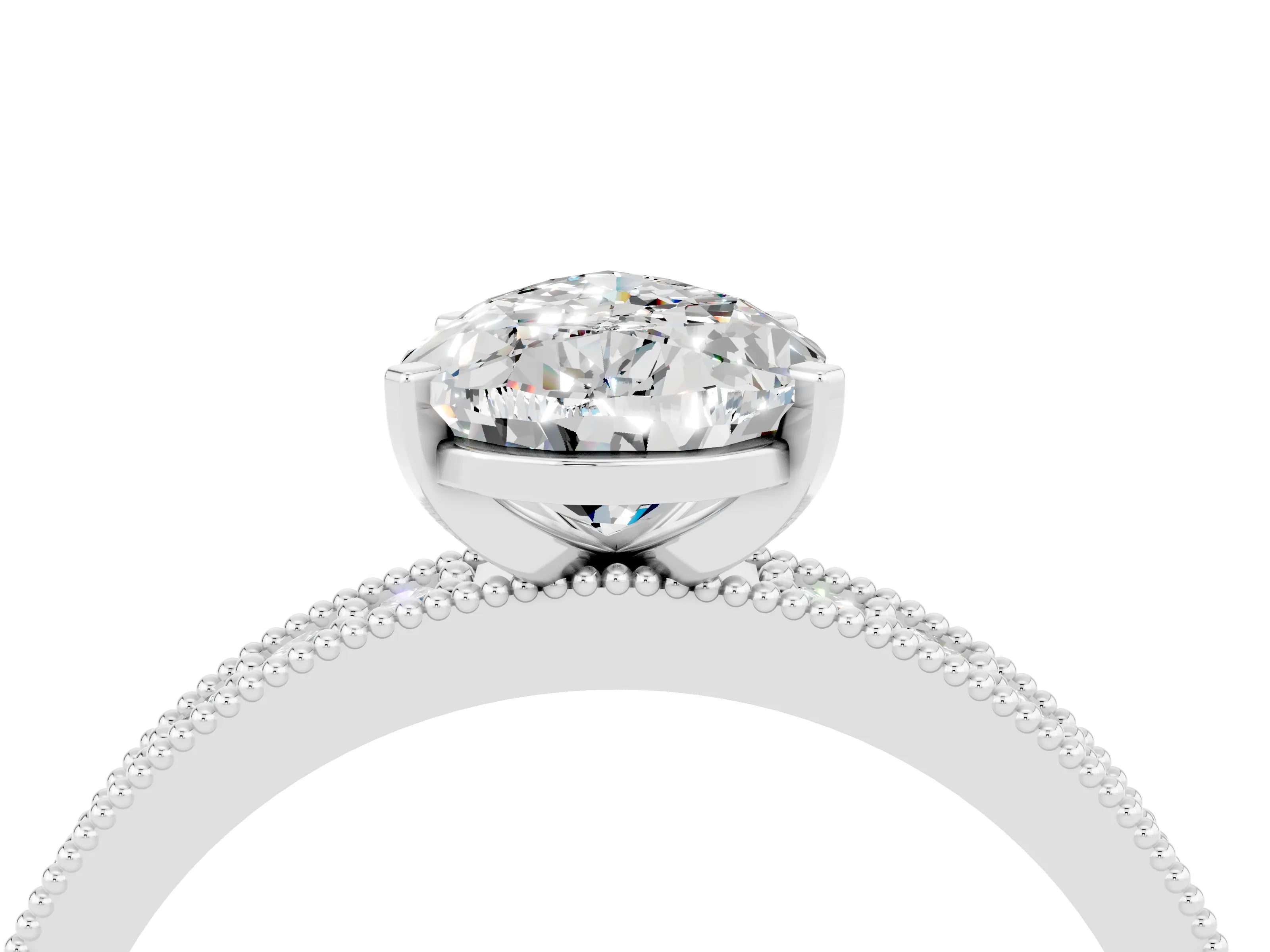 White gold Pear Cut Moissanite Milgrain Pavé Engagement Ring with Four-Prong Setting_4
