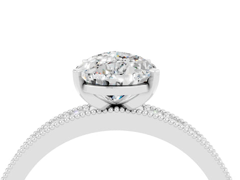 White gold Pear Cut Moissanite Milgrain Pavé Engagement Ring with Four-Prong Setting_4