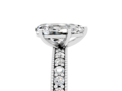 White gold Pear Cut Moissanite Milgrain Pavé Engagement Ring with Four-Prong Setting_5