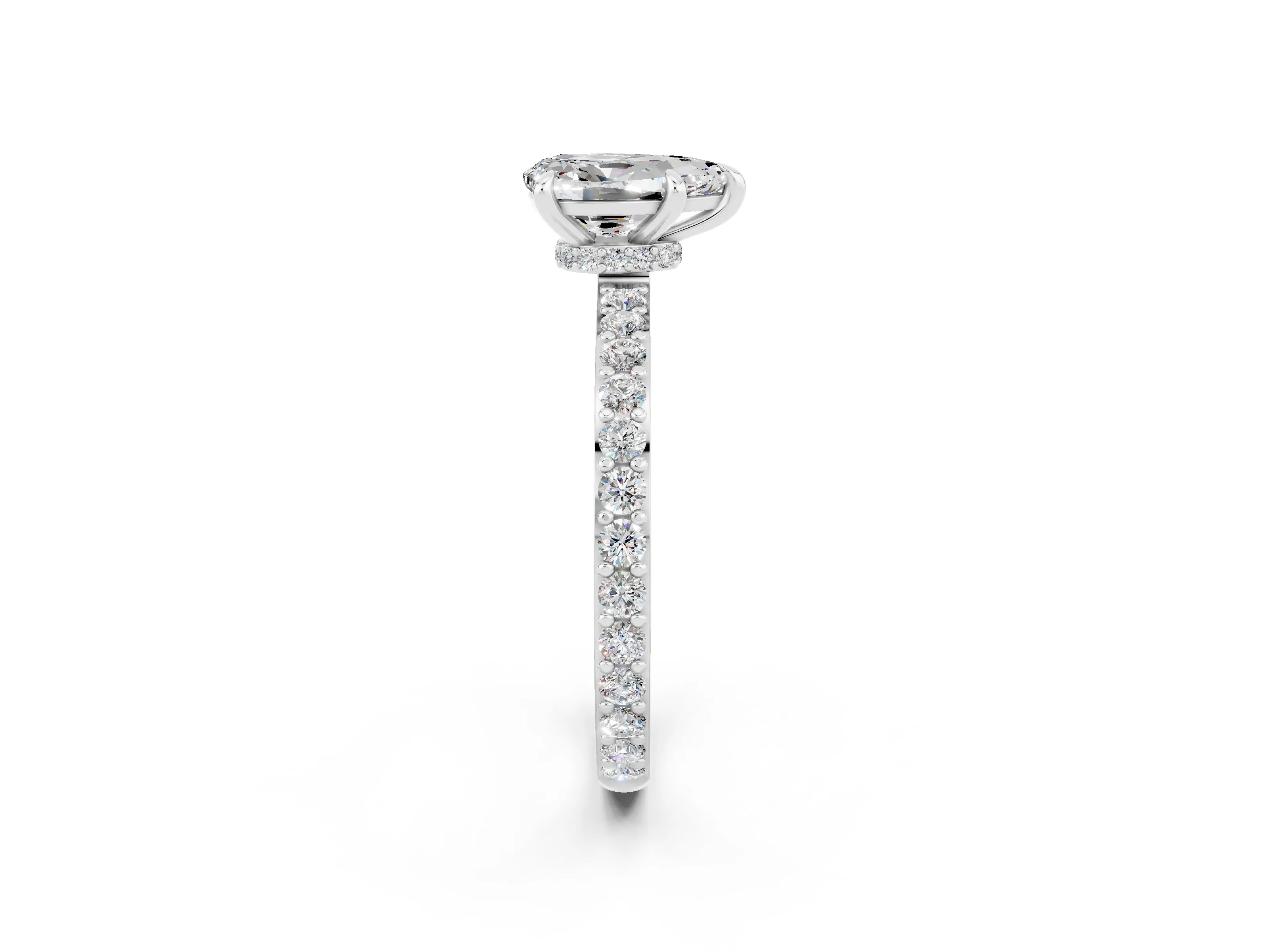 White gold Pear Cut Moissanite Pavé Engagement Ring with Round  Accents and Prong Setting_26