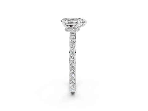 White gold Pear Cut Moissanite Pavé Engagement Ring with Round  Accents and Prong Setting_26