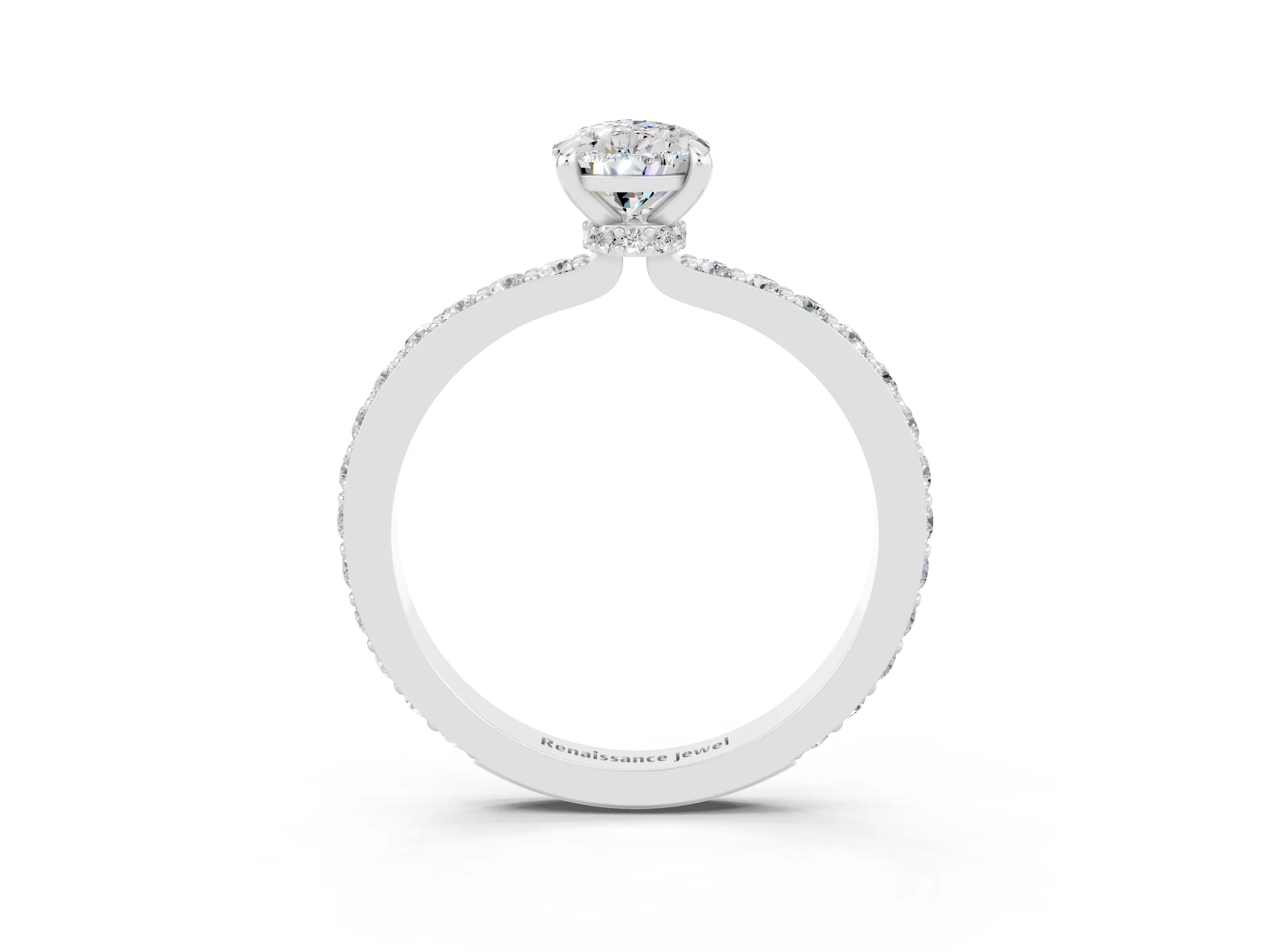 White gold Pear Cut Moissanite Pavé Engagement Ring with Round  Accents and Prong Setting_27