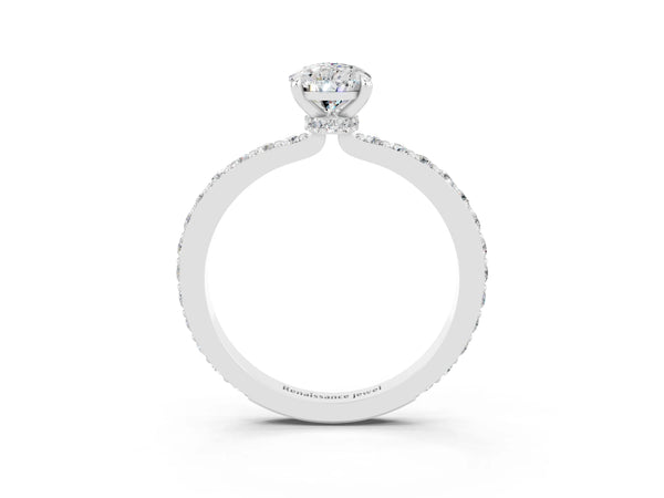White gold Pear Cut Moissanite Pavé Engagement Ring with Round  Accents and Prong Setting