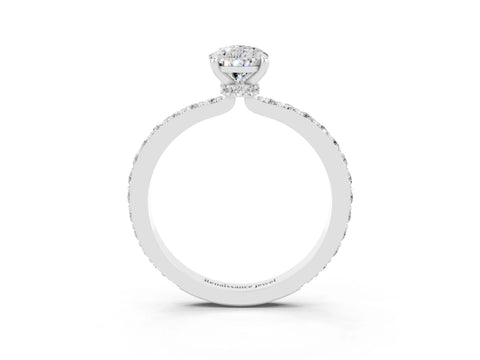 White gold Pear Cut Moissanite Pavé Engagement Ring with Round  Accents and Prong Setting_27
