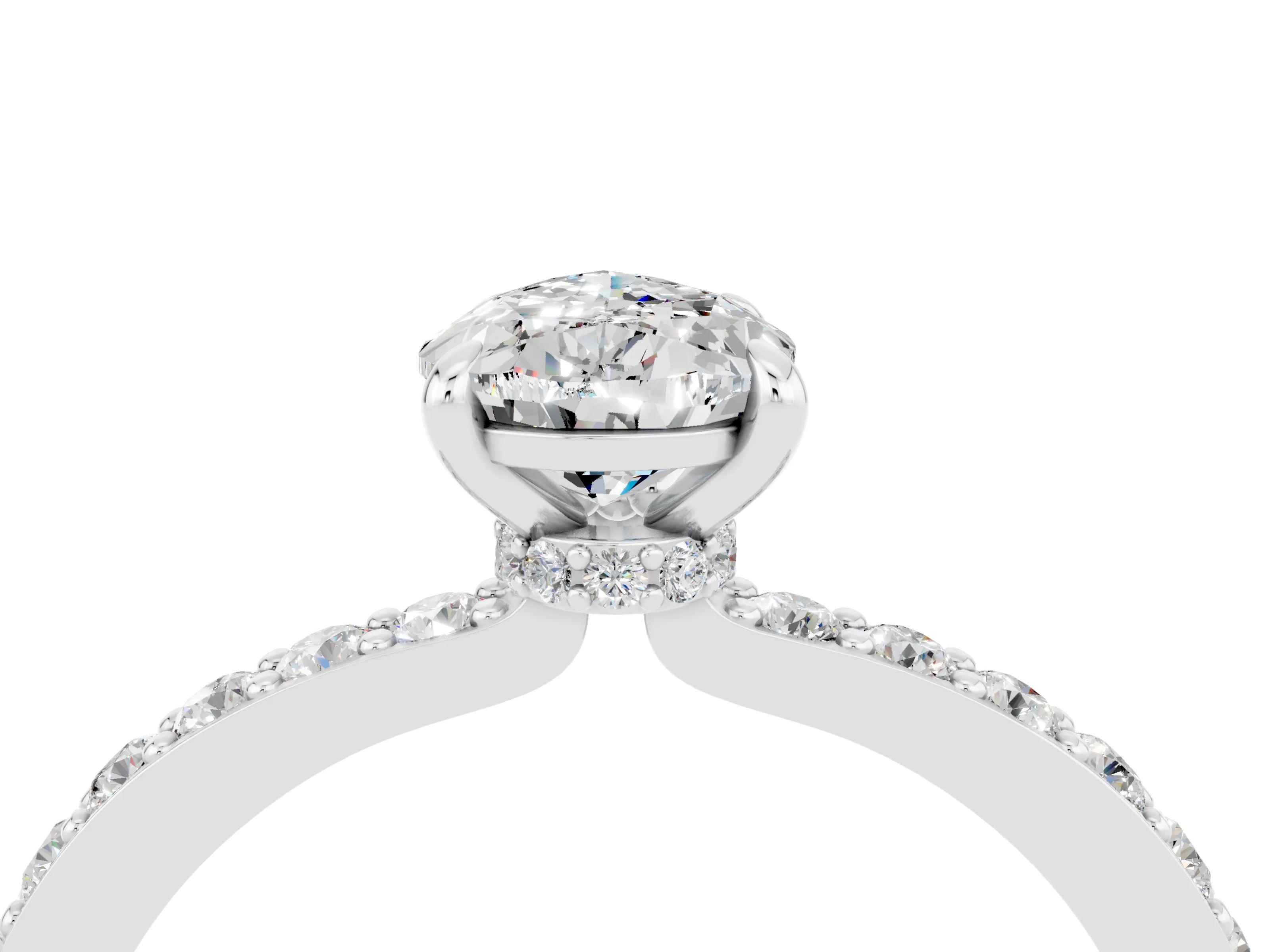 White gold Pear Cut Moissanite Pavé Engagement Ring with Round  Accents and Prong Setting_28