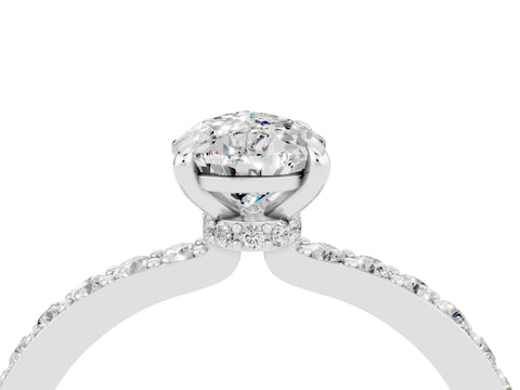 White gold Pear Cut Moissanite Pavé Engagement Ring with Round  Accents and Prong Setting_28