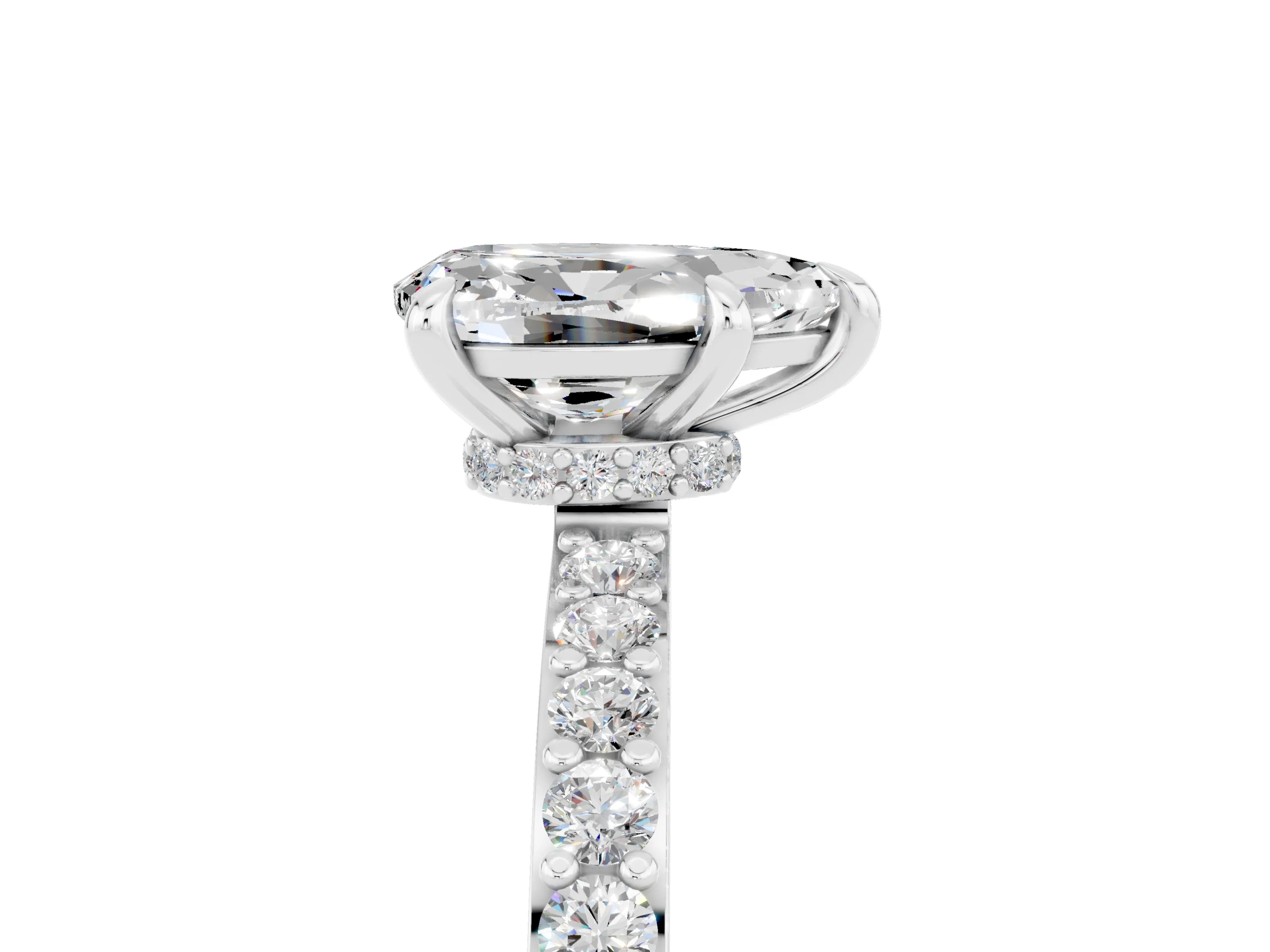 White gold Pear Cut Moissanite Pavé Engagement Ring with Round  Accents and Prong Setting_29