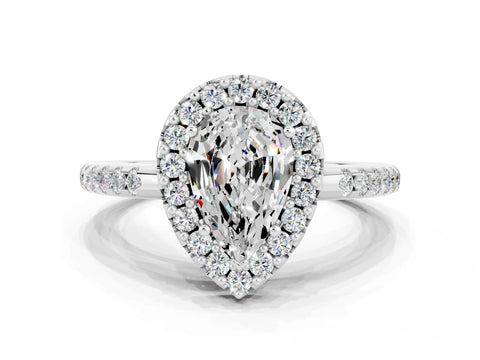 White gold Pear Cut Moissanite Pavé Halo Ring with Four-Prong Setting_12