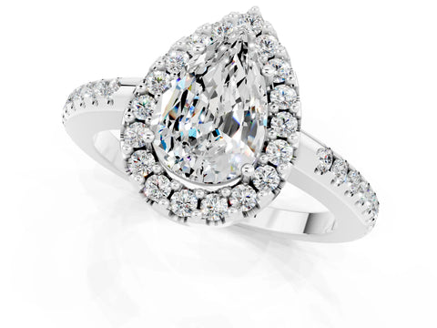 White gold Pear Cut Moissanite Pavé Halo Ring with Four-Prong Setting_13