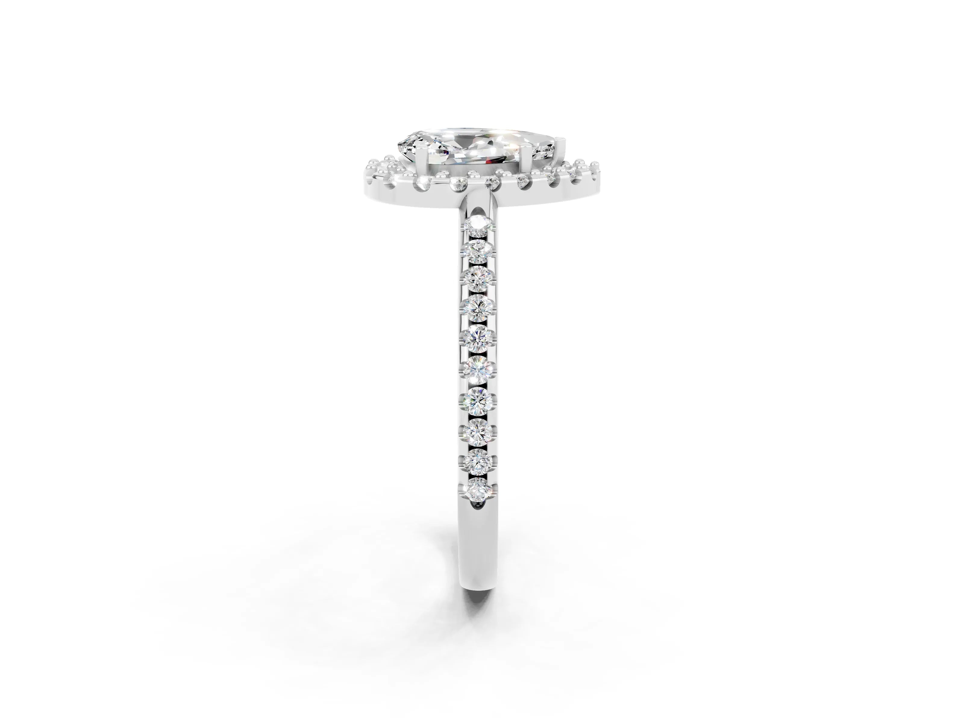 White gold Pear Cut Moissanite Pavé Halo Ring with Four-Prong Setting_14