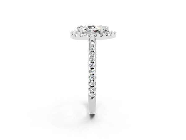Silver Pear Cut Moissanite Pavé Halo Ring with Four-Prong Setting