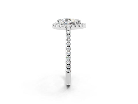 White gold Pear Cut Moissanite Pavé Halo Ring with Four-Prong Setting_14