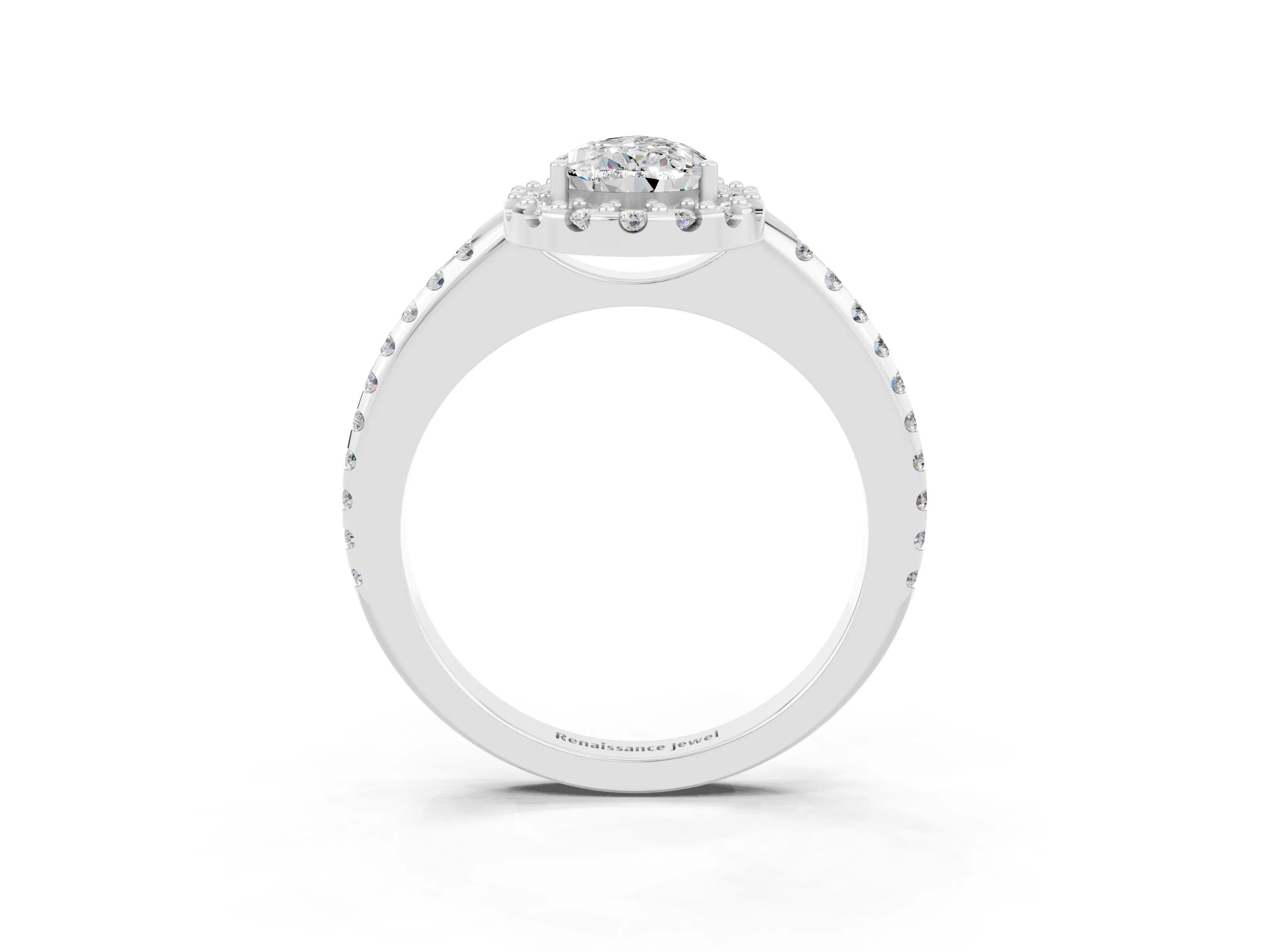 White gold Pear Cut Moissanite Pavé Halo Ring with Four-Prong Setting_15