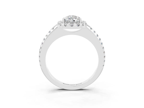Silver Pear Cut Moissanite Pavé Halo Ring with Four-Prong Setting