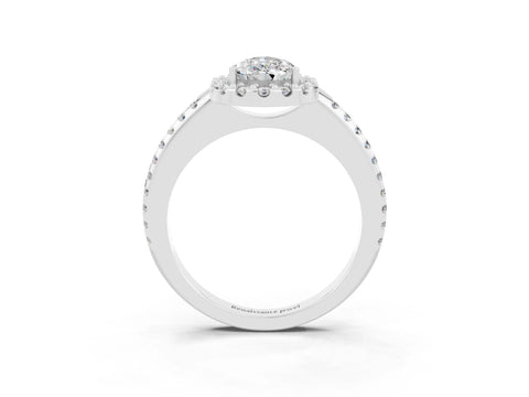 White gold Pear Cut Moissanite Pavé Halo Ring with Four-Prong Setting_15