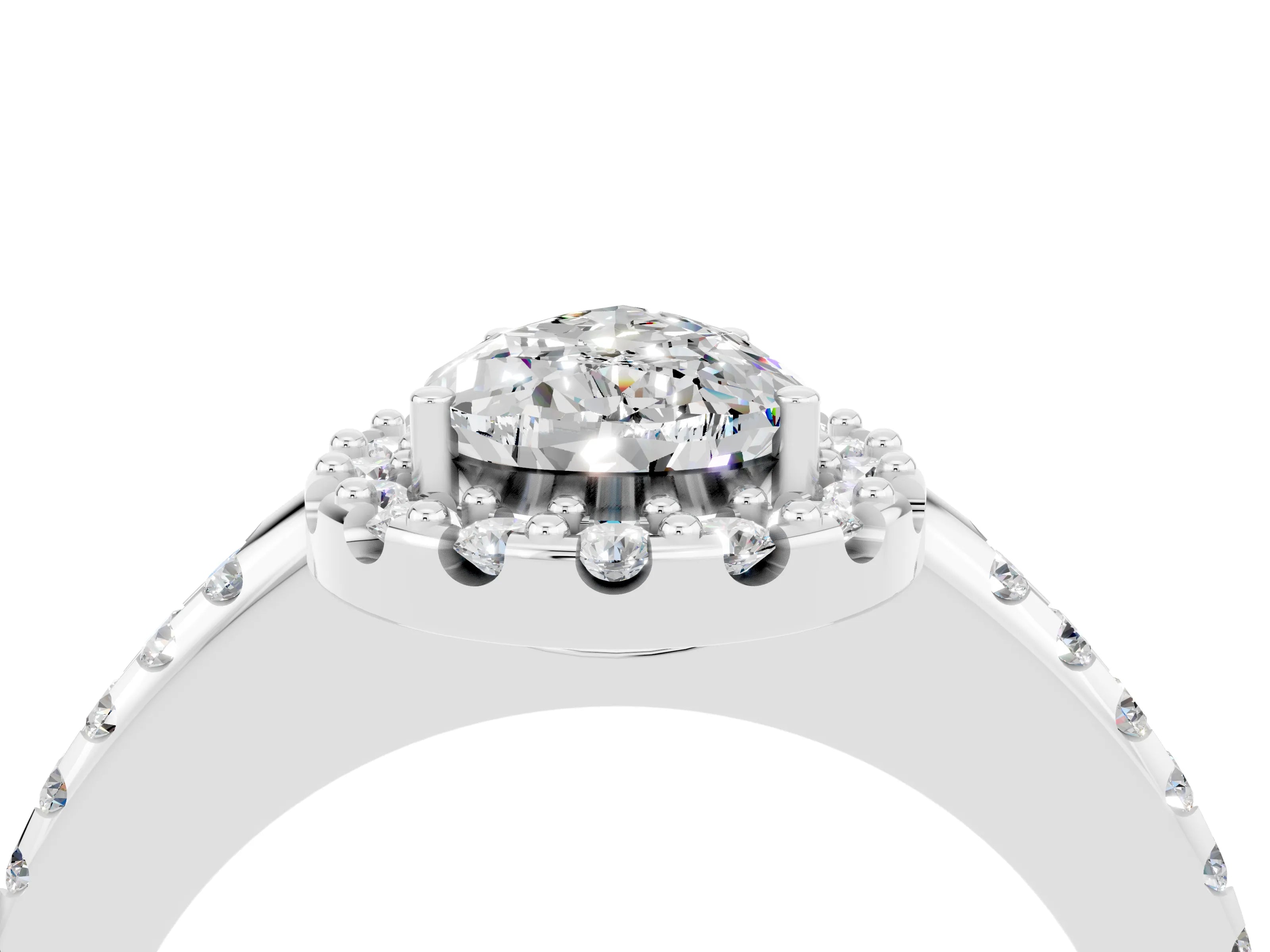 White gold Pear Cut Moissanite Pavé Halo Ring with Four-Prong Setting_16