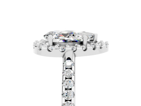 White gold Pear Cut Moissanite Pavé Halo Ring with Four-Prong Setting_17