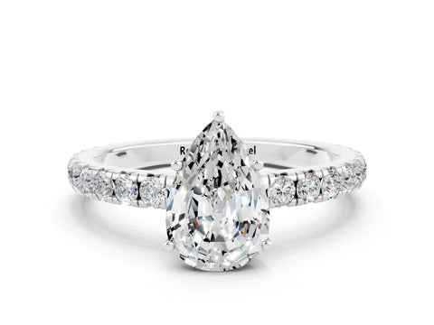 White gold Pear Cut Moissanite Pavé Solitaire Engagement Ring with Four-Prong Setting_12