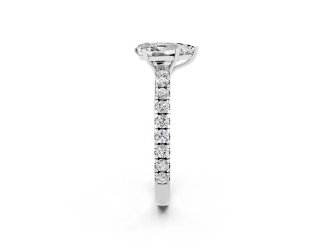 White gold Pear Cut Moissanite Pavé Solitaire Engagement Ring with Four-Prong Setting_14