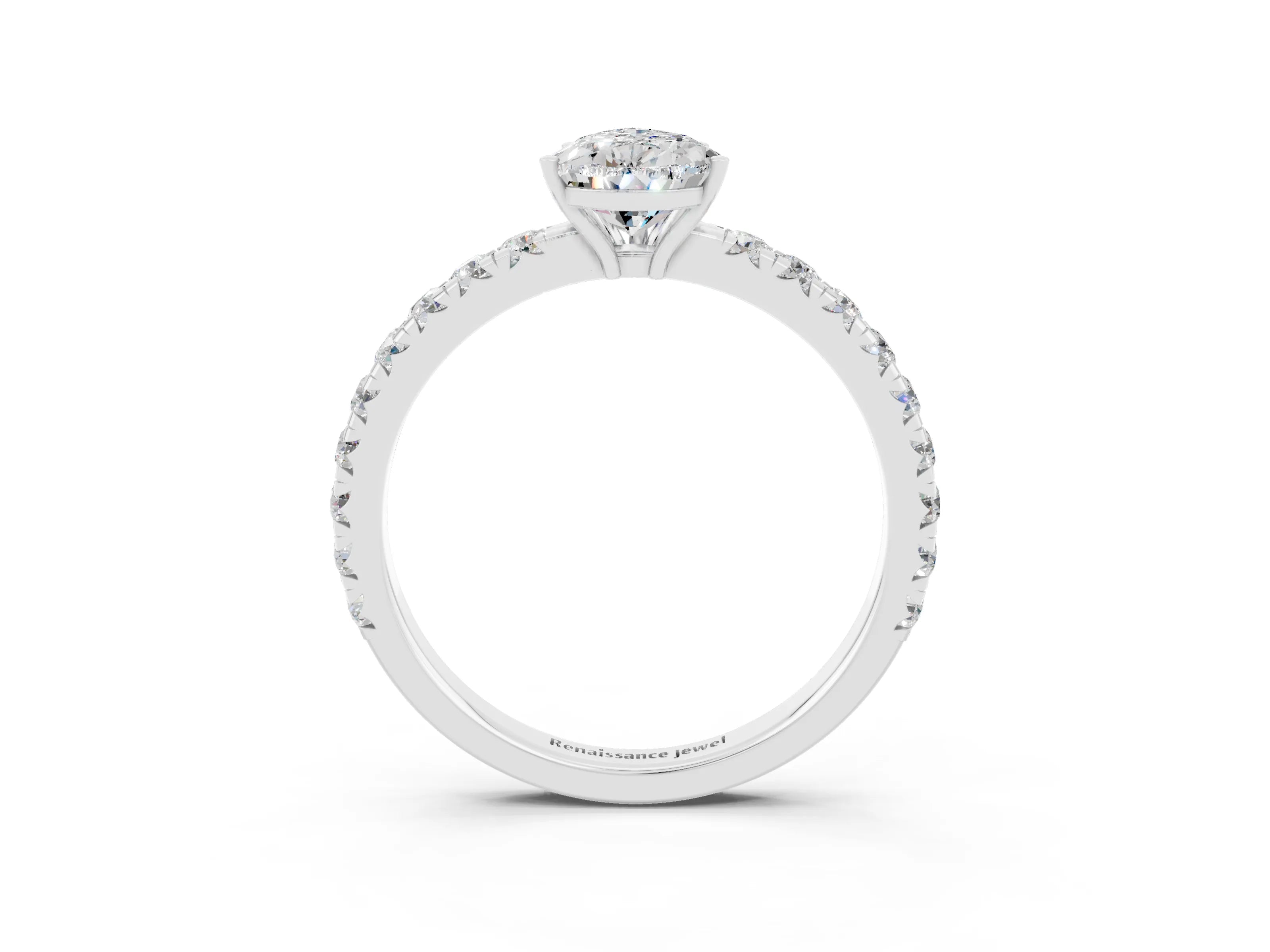 White gold Pear Cut Moissanite Pavé Solitaire Engagement Ring with Four-Prong Setting_15