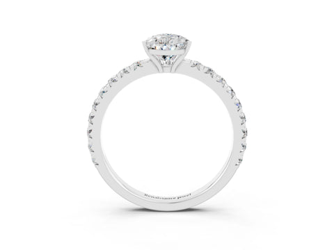 White gold Pear Cut Moissanite Pavé Solitaire Engagement Ring with Four-Prong Setting_15