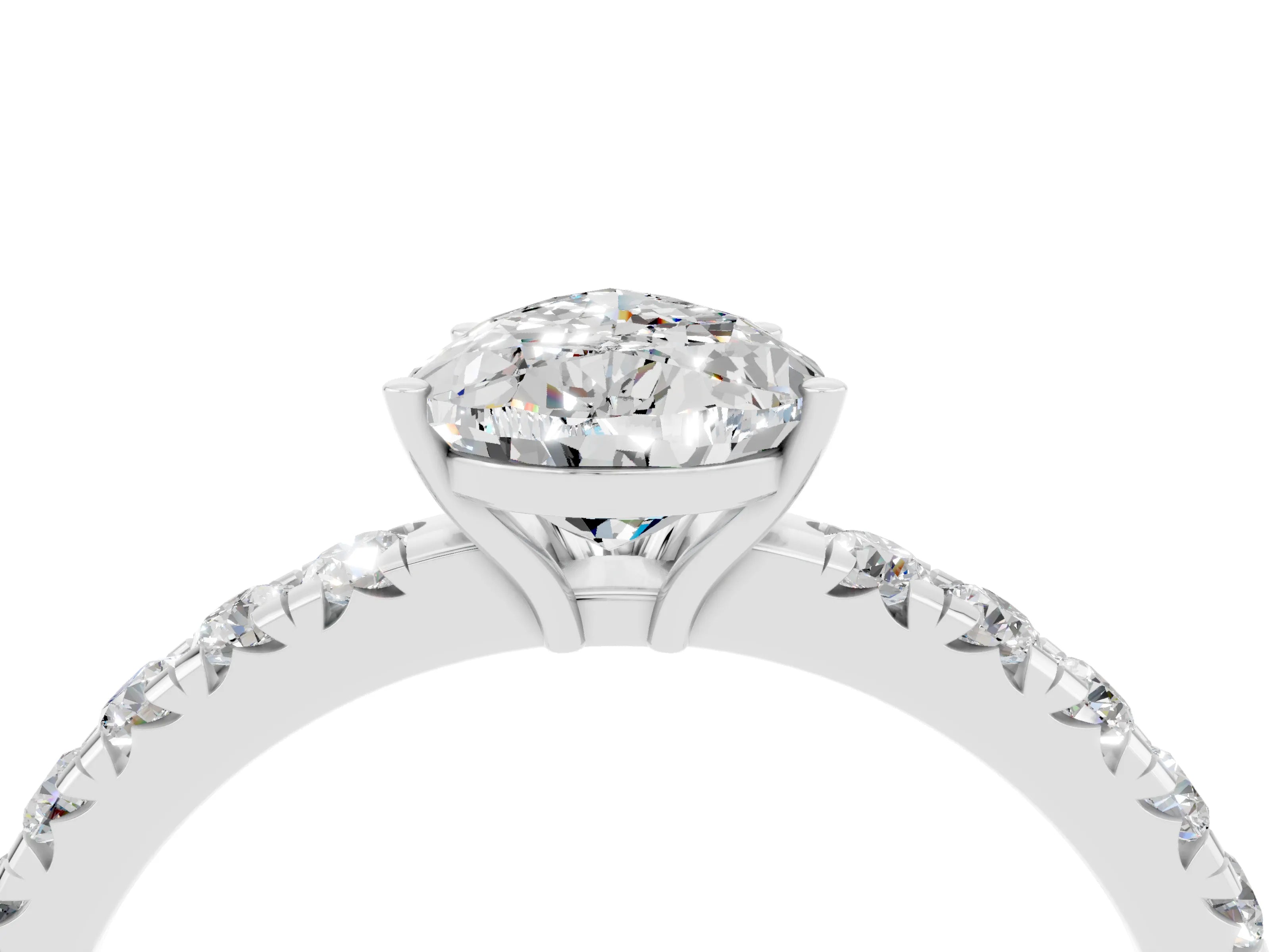 White gold Pear Cut Moissanite Pavé Solitaire Engagement Ring with Four-Prong Setting_16
