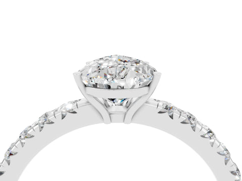 White gold Pear Cut Moissanite Pavé Solitaire Engagement Ring with Four-Prong Setting_16