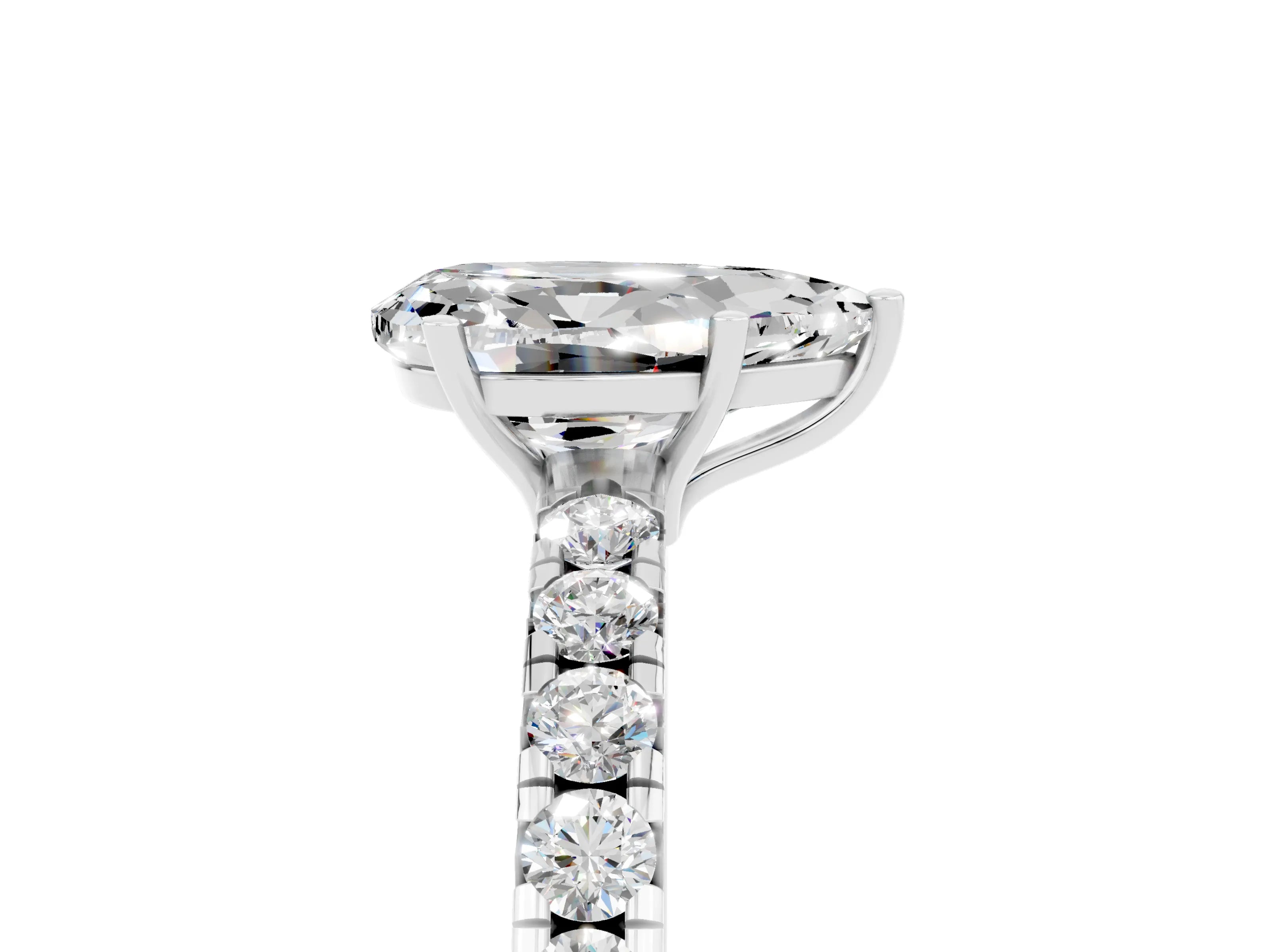 White gold Pear Cut Moissanite Pavé Solitaire Engagement Ring with Four-Prong Setting_17