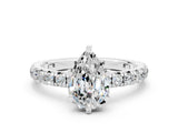 White gold Pear Cut Moissanite Pavé Solitaire Ring with Round Band and Prong Setting_36