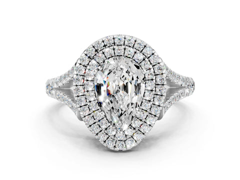 White gold Pear Cut Moissanite Pavé Split Shank Double Halo Engagement Ring_12