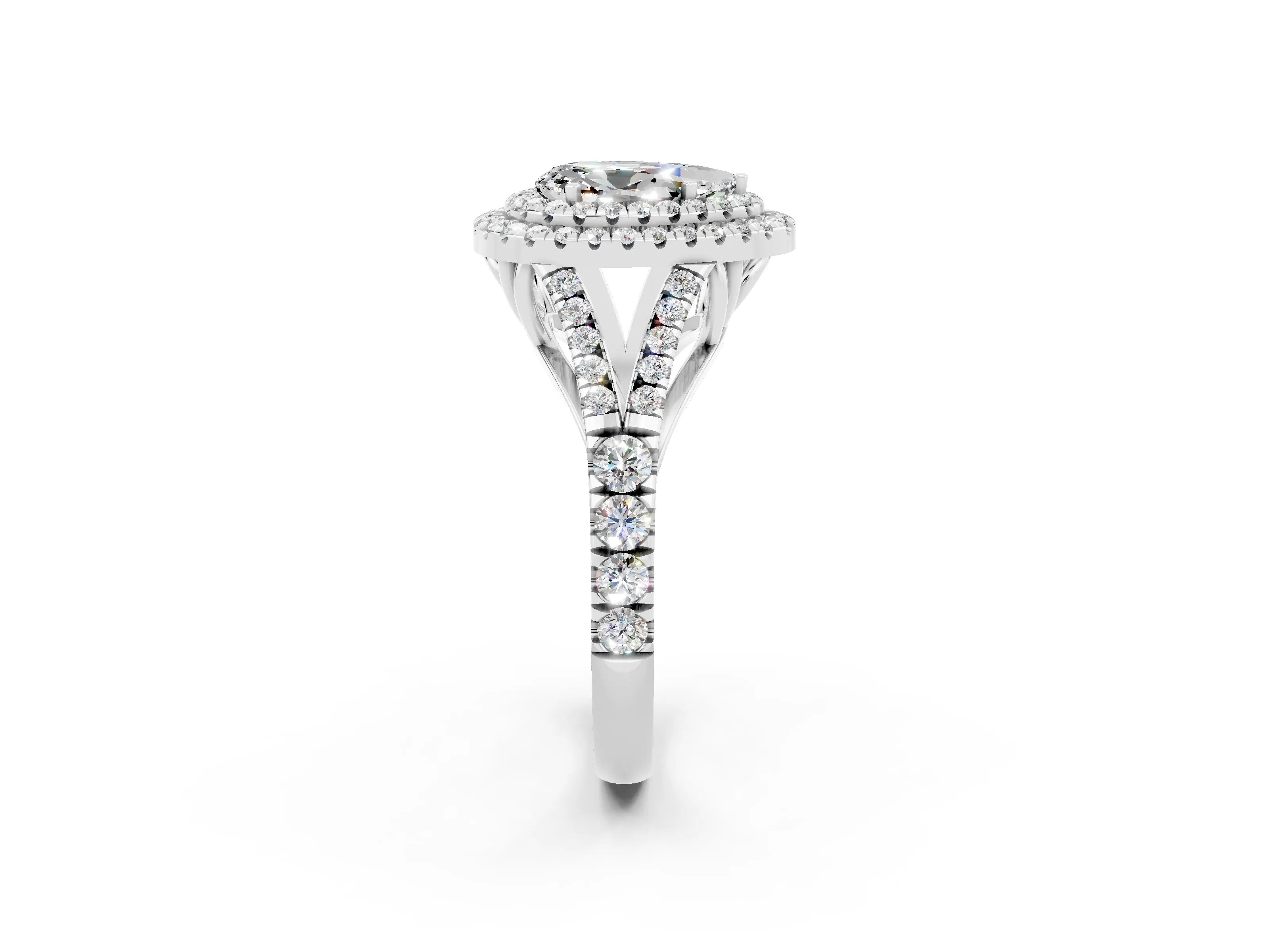 White gold Pear Cut Moissanite Pavé Split Shank Double Halo Engagement Ring_14