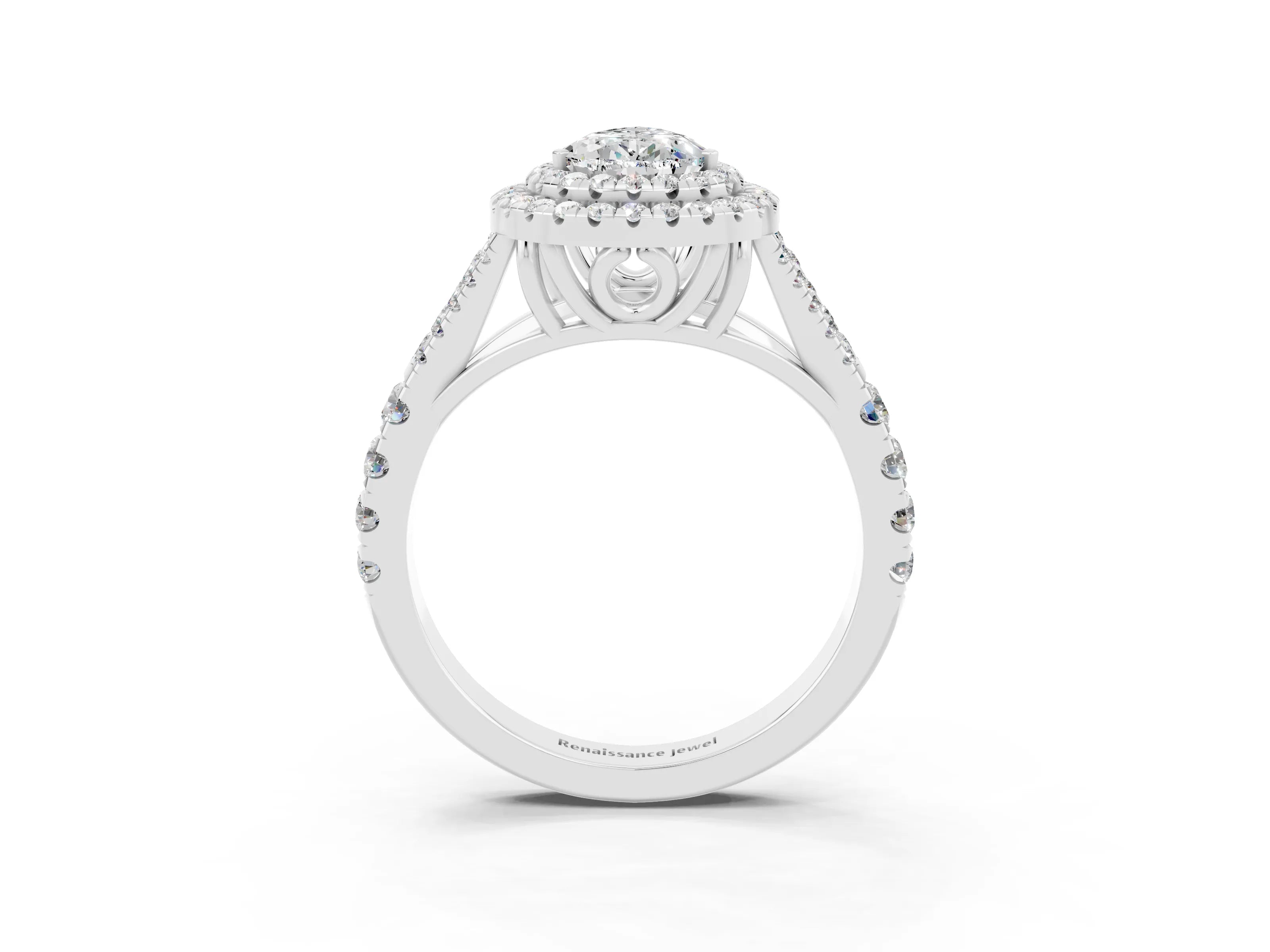 White gold Pear Cut Moissanite Pavé Split Shank Double Halo Engagement Ring_15