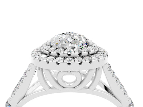 White gold Pear Cut Moissanite Pavé Split Shank Double Halo Engagement Ring_16