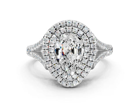 White gold Pear Cut Moissanite Pavé Split Shank Double Halo Engagement Ring_18