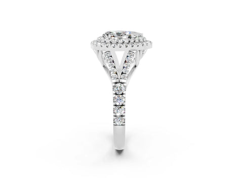 White gold Pear Cut Moissanite Pavé Split Shank Double Halo Engagement Ring_20