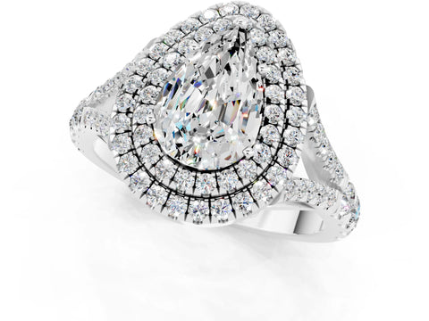 White gold Pear Cut Moissanite Pavé Split Shank Double Halo Engagement Ring_21