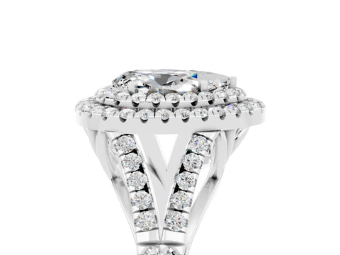 White gold Pear Cut Moissanite Pavé Split Shank Double Halo Engagement Ring_25