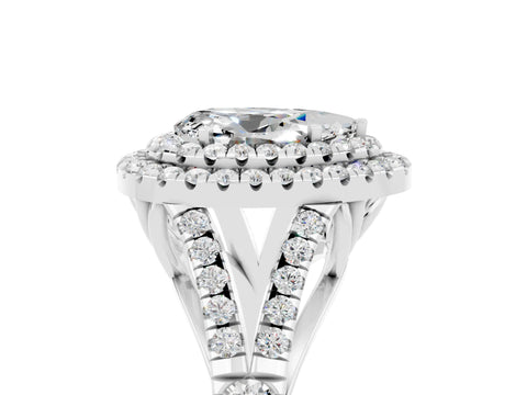 White gold Pear Cut Moissanite Pavé Split Shank Double Halo Engagement Ring_5