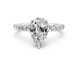 White gold Pear Cut Moissanite Pave Band Solitaire Ring with Four-Prong Setting_24