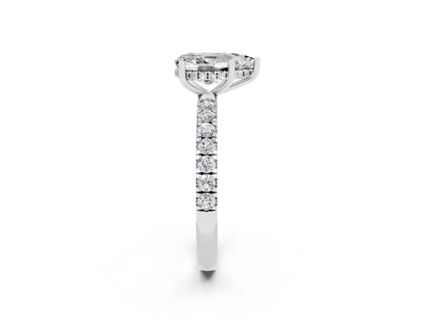 White gold Pear Cut Moissanite Pave Band Solitaire Ring with Four-Prong Setting_26