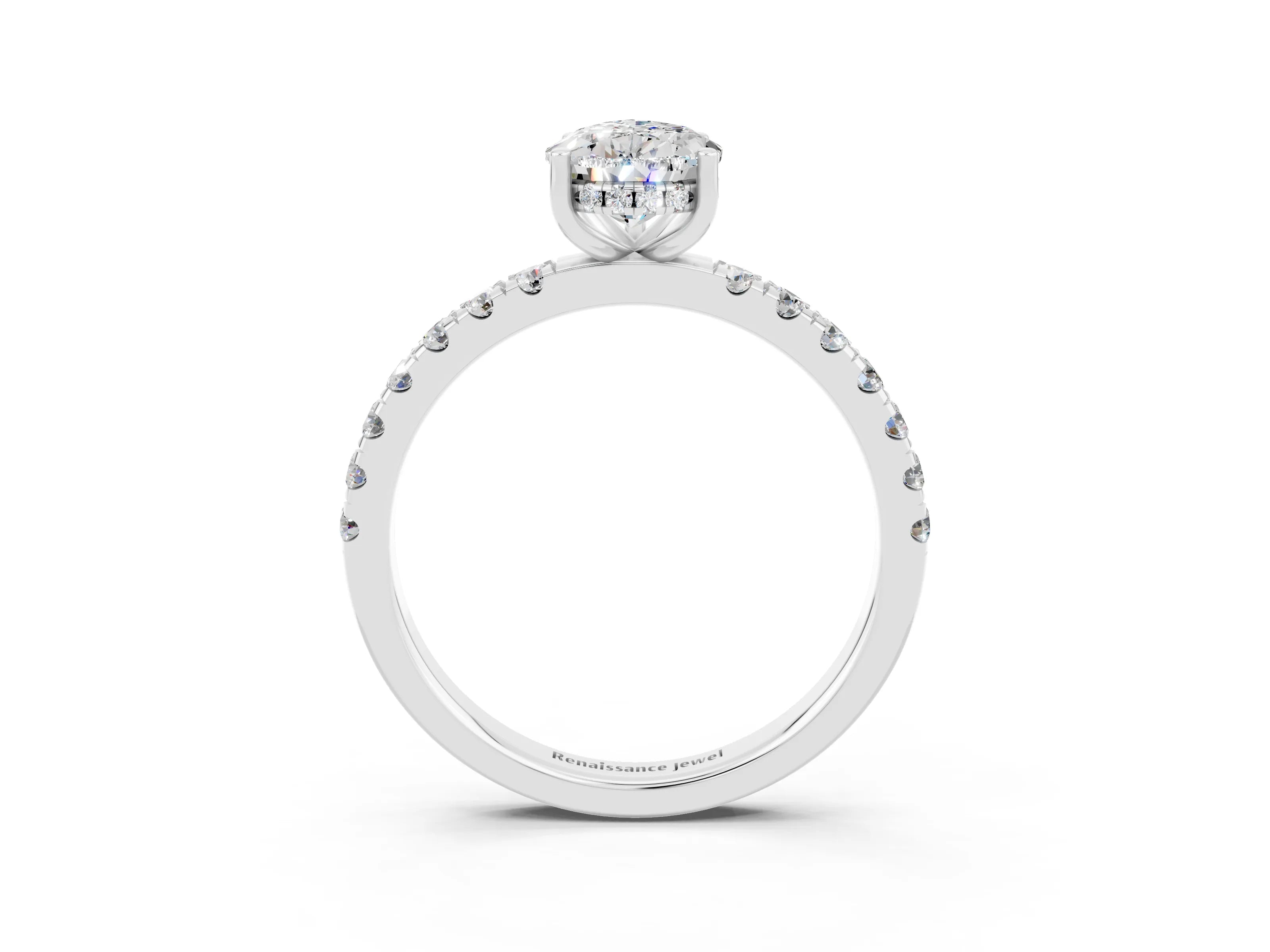 White gold Pear Cut Moissanite Pave Band Solitaire Ring with Four-Prong Setting_27