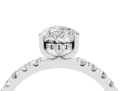White gold Pear Cut Moissanite Pave Band Solitaire Ring with Four-Prong Setting_28