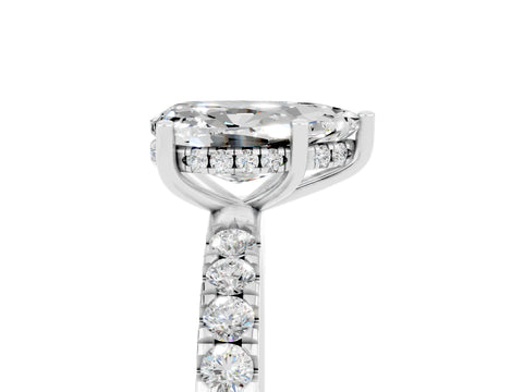 White gold Pear Cut Moissanite Pave Band Solitaire Ring with Four-Prong Setting_29