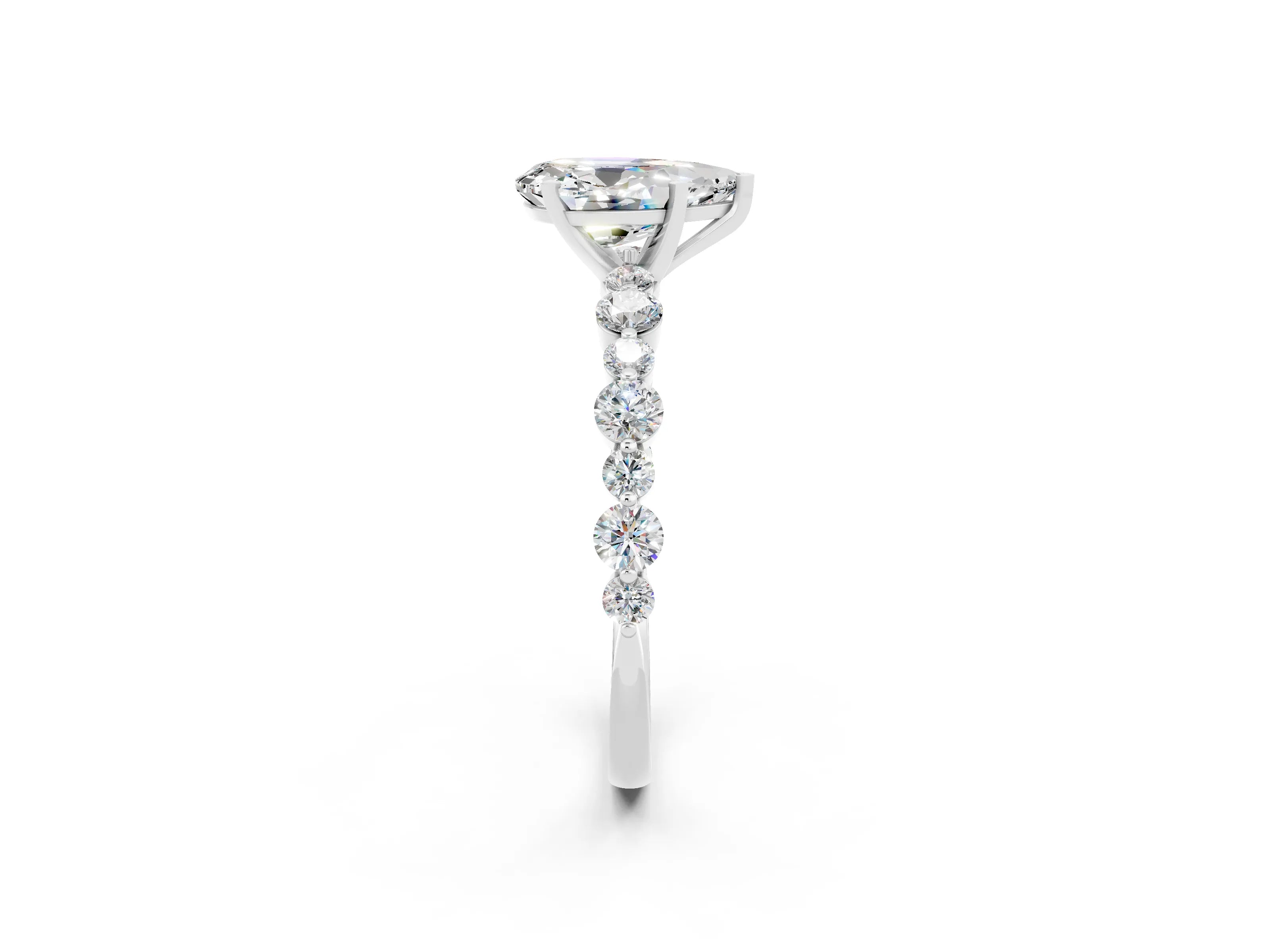 White gold Pear Cut Moissanite Prong Set Engagement Ring with Pavé Band_2