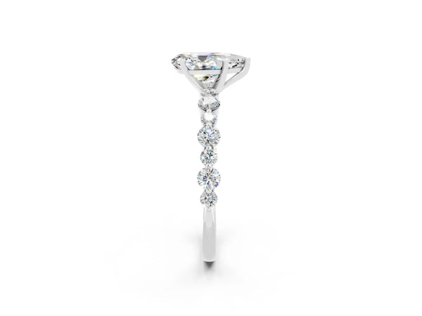 White gold Pear Cut Moissanite Prong Set Engagement Ring with Pavé Band