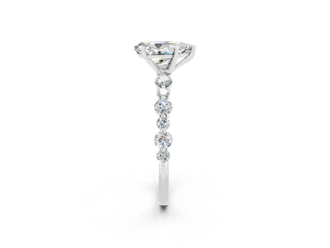 White gold Pear Cut Moissanite Prong Set Engagement Ring with Pavé Band_2