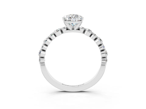 White gold Pear Cut Moissanite Prong Set Engagement Ring with Pavé Band_3