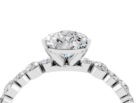 White gold Pear Cut Moissanite Prong Set Engagement Ring with Pavé Band_4